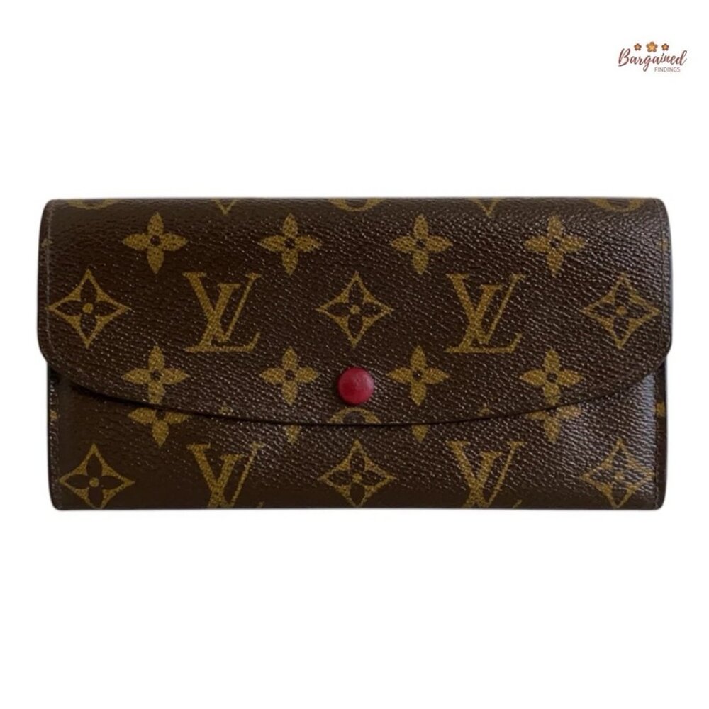 Authentic Louis Vuitton Monogram Canvas Leather Red Emilie Long Wallet CA2163
